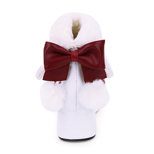 White Round Toe Bowknot Plus Velvet Sweet Lolita Boots