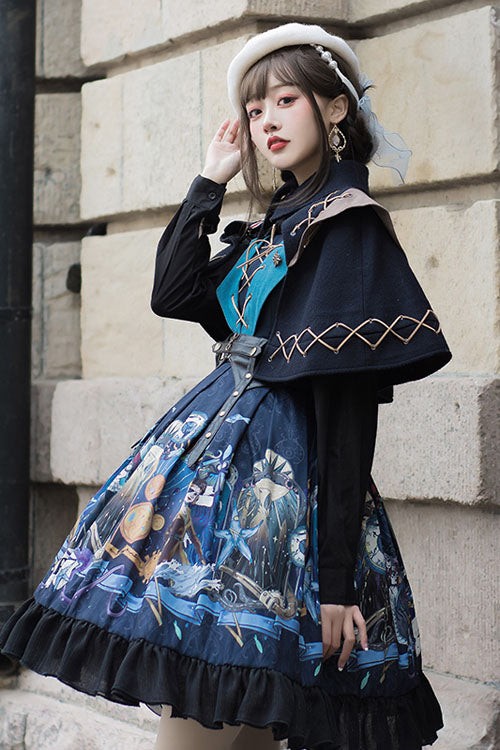 Dark Bule Sea of Abyss Japanese Style Ruffled Classic Lolita JSK Dress