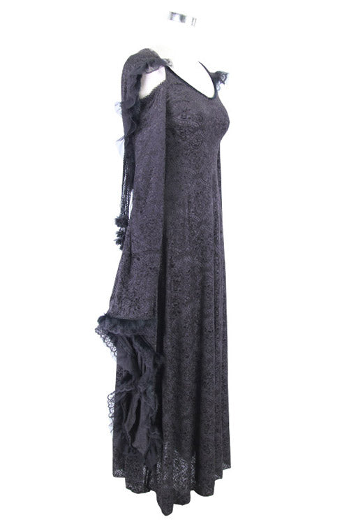 Black Gothic Big Cuffs Stretchy Floral Off The Shoulder Hooded Long Womens Dress