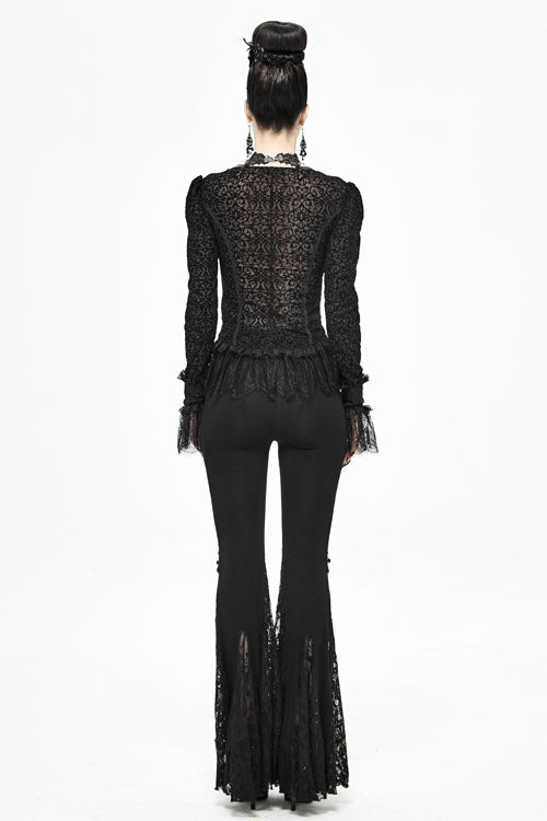 Black Cross Knit Lace Bell Gothic Womens Pants