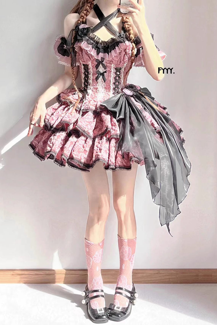 Pink Medea Kiss Short Sleeves Gothic Lolita JSK Tiered Dress
