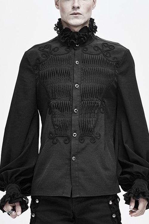 Black Chiffon Hand Embroidered Mens Gothic Blouse