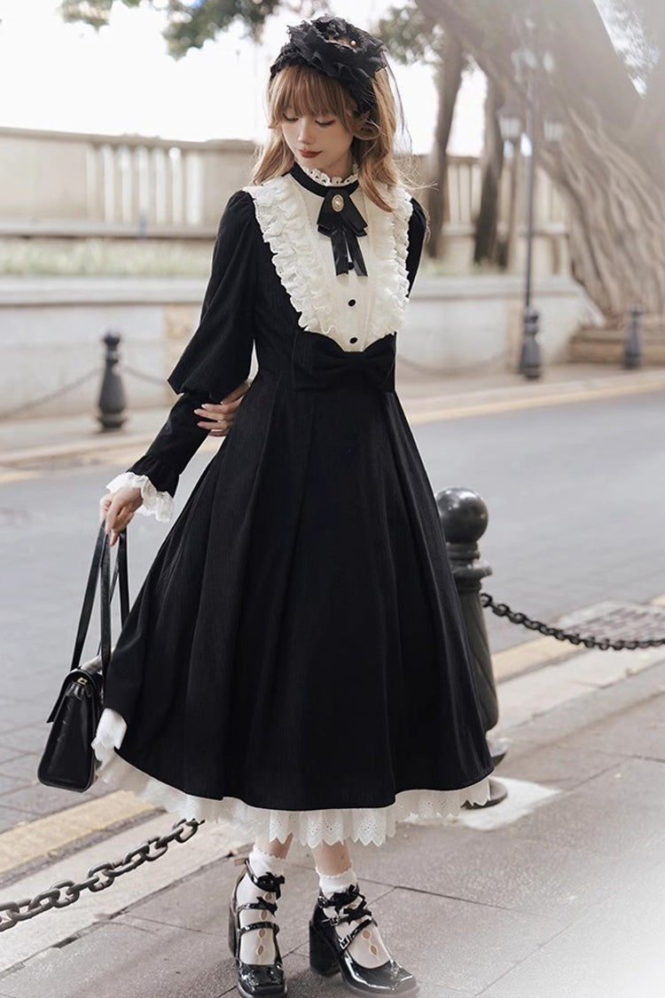 Black/White Silent Poetry Nun Long Sleeves Bowknot Autumn Winter Gothic Lolita Dress