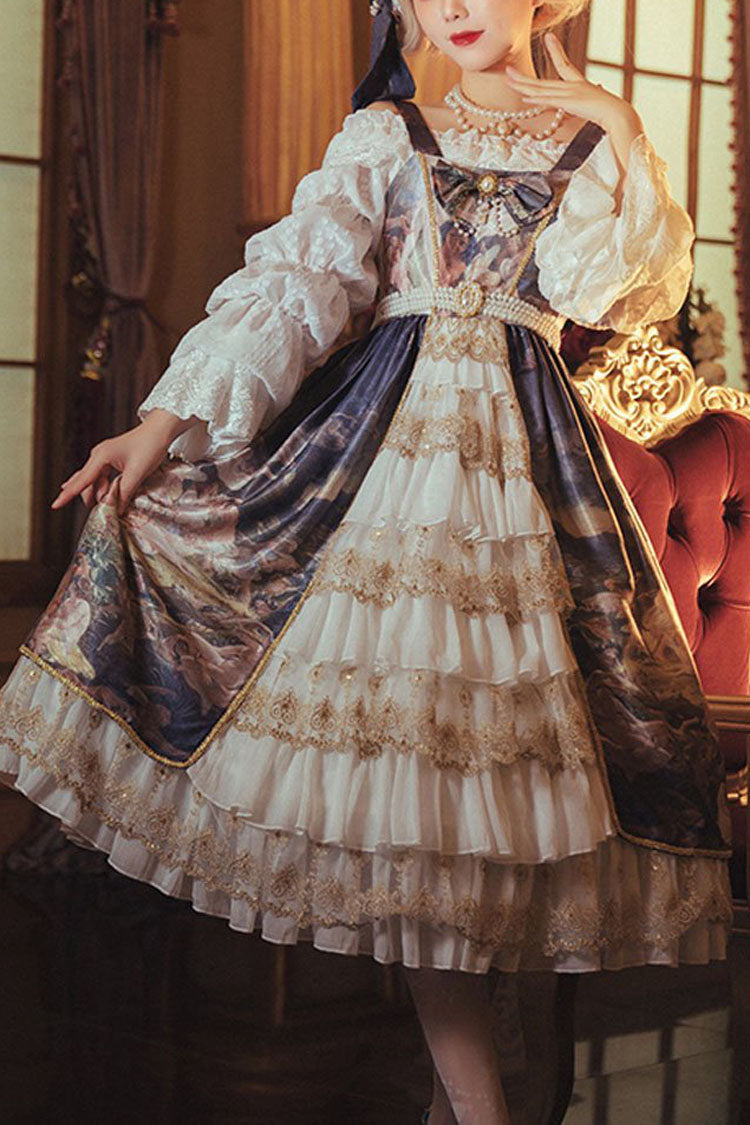 Navy Blue Strapless Night'S Dream Print Cardigan Classic Lolita JSK Dress