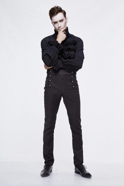 Black Gothic Wedding High Waist Slim Fit Jacquard Western Style Mens Pants