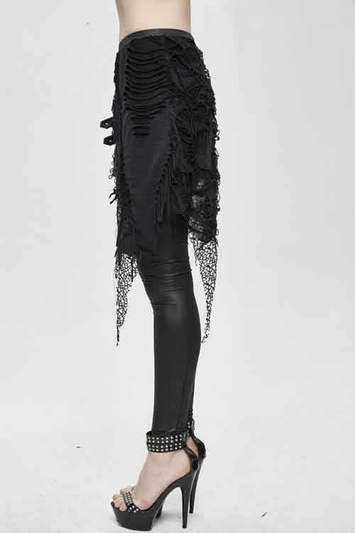 Black Fake Two Pieces Ripped Skirts Sexy Leggings Womens Pants
