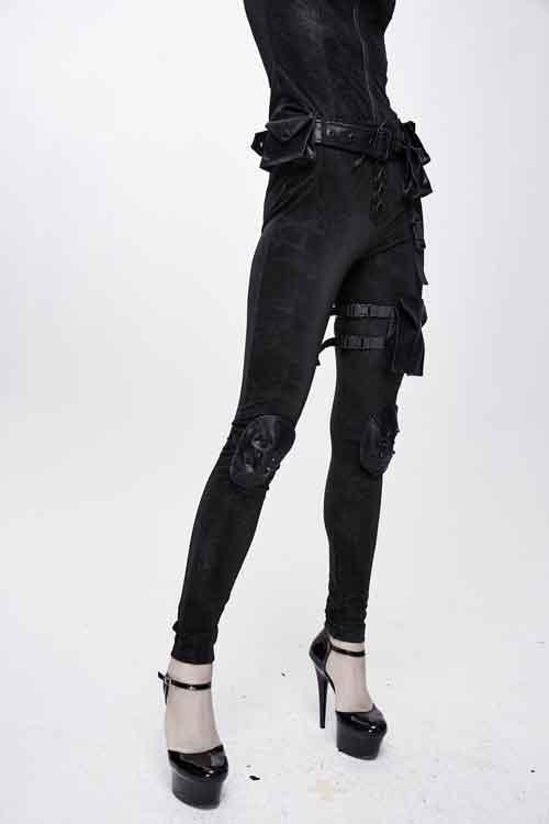 Dark Pattern Punk Stretchy Fitted Womens Pants With Bags
