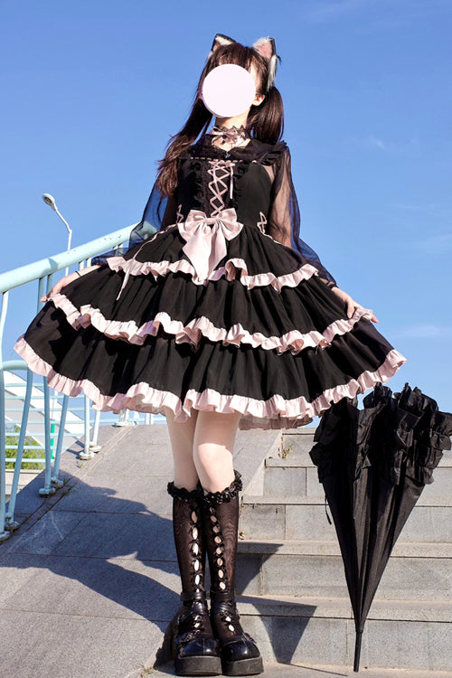 Black Multi-Layer Ruffled Ballet Sweet Lolita JSK Dress
