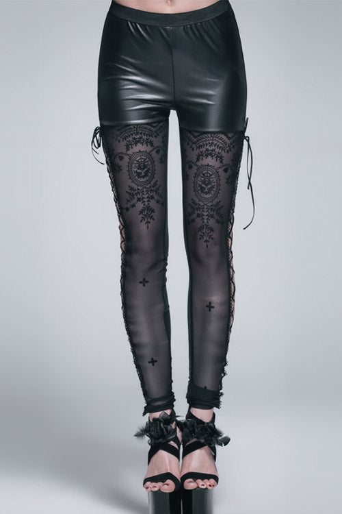 Gothic Flocking Printed Mesh Sexy Leggings Womens Pants