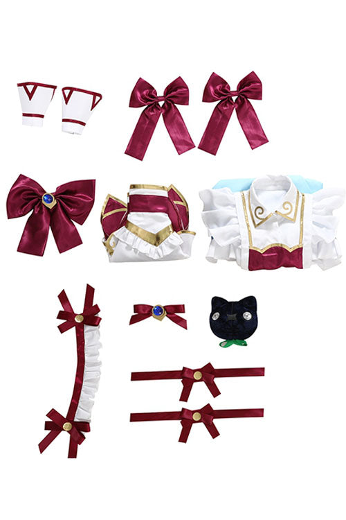 Game League Of Legends LOL Gwen The Hallowed Seamstress Purplish Red Sweetheart Bowknot Design Halloween Cosplay Costume Full Set