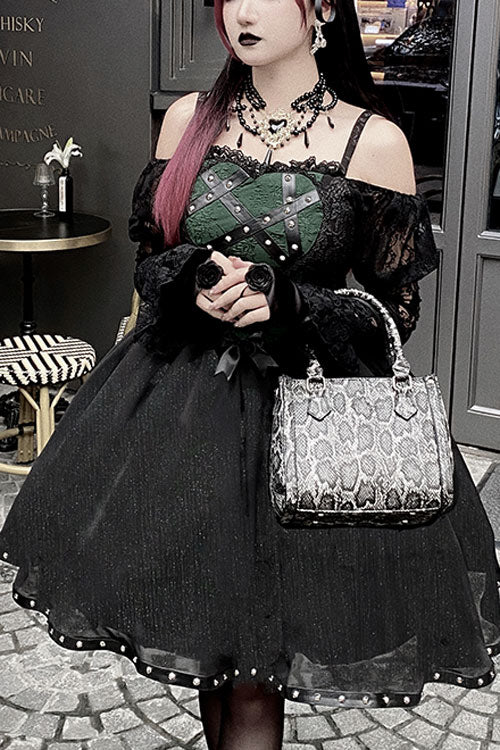 Black Green Elegant Bowknot Long Sleeves Gothic Lolita Jsk Dress