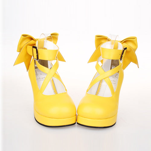 Pure Color Cute Bowknot Sweet Lolita High Heel Shoes