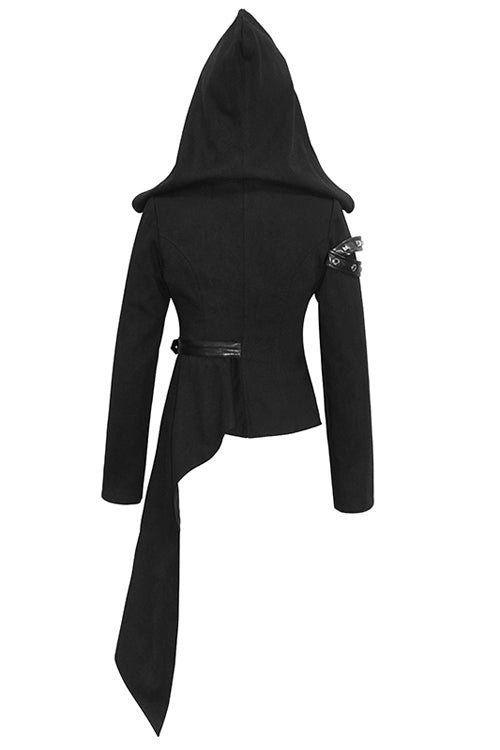 Black Hooded Asymmetrical Zipper Womens Punk Jacket