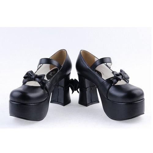 Black Round Toe Strap Bow Platform Classic Lolita Shoes