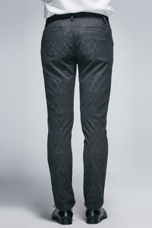 Black Side Braided Strap Gothic Jacquard Trousers