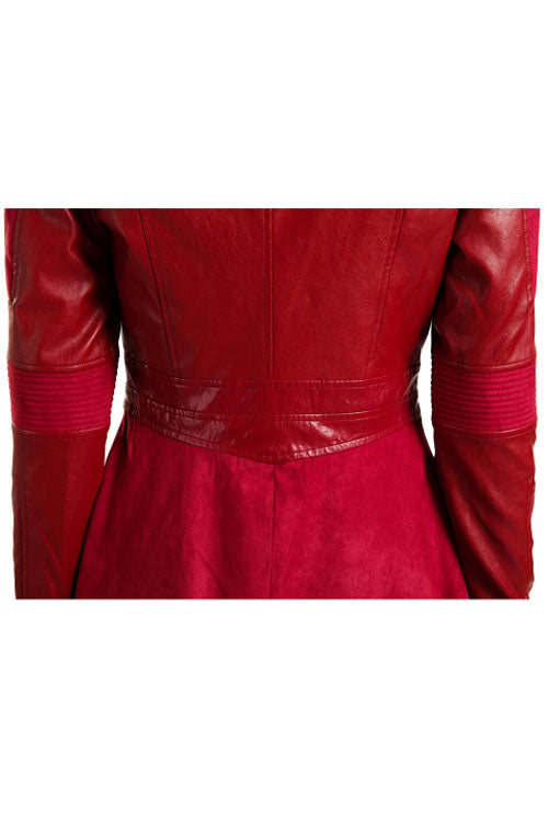 Marvel America Captain 3 Scarlet Witch Halloween Cosplay Costume Red Long Leather Jacket