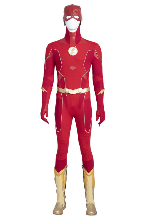 The Flash Season 8 Gold Boots Edition Red Battle Suit Halloween Cosplay Costume