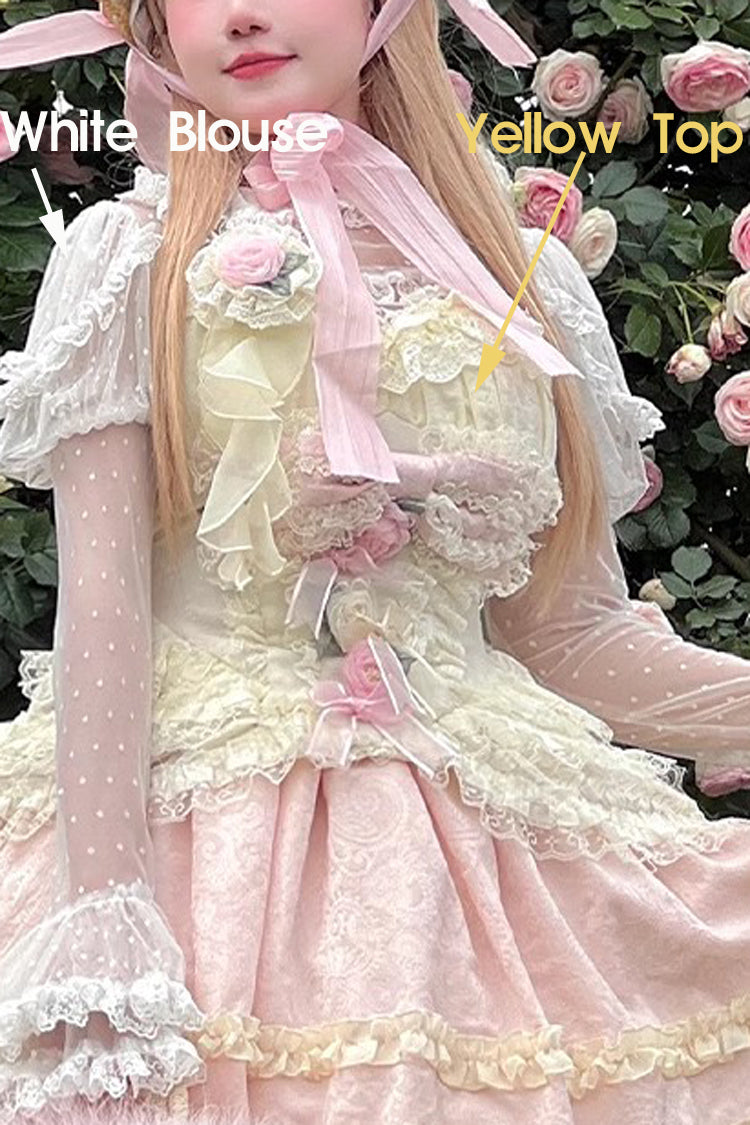 Pink/Yellow Dream Lace Romantic Bowknot Princess Sweet Lolita Skirt Dress