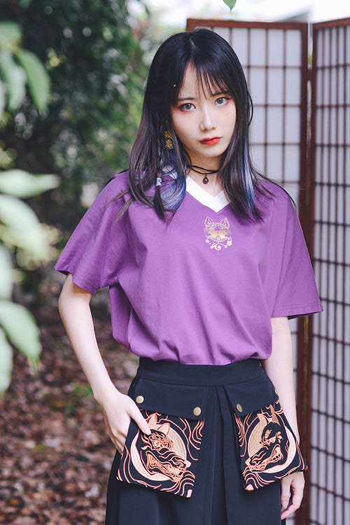 Black Mysterious Demons Embroidered Ouji Lolita Wide Leg Trousers