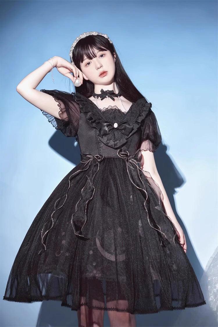 Planet Butterfly Print Bowknot Classic Gothic Lolita Dress 2 Colors