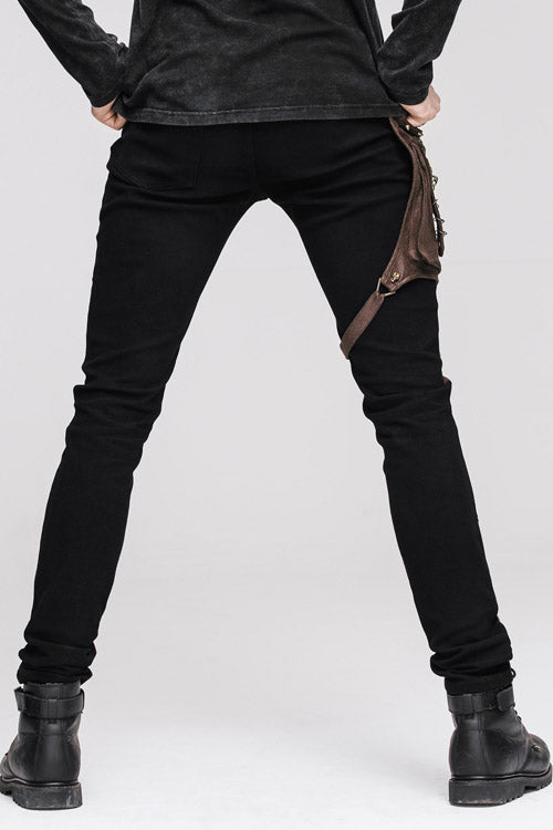 Party Wear Steam Punk Fitted Straight Leg Mens Pants With Bag