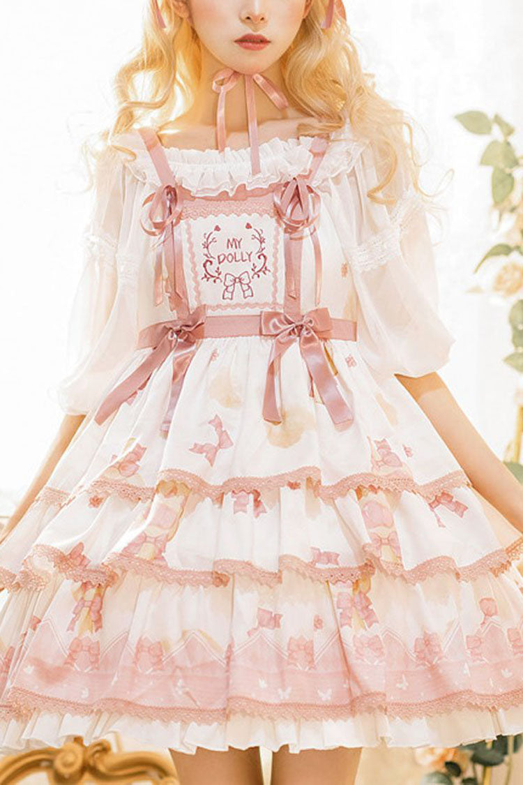White Candy Bowknot Print Princess Sweet Lolita JSK Dress