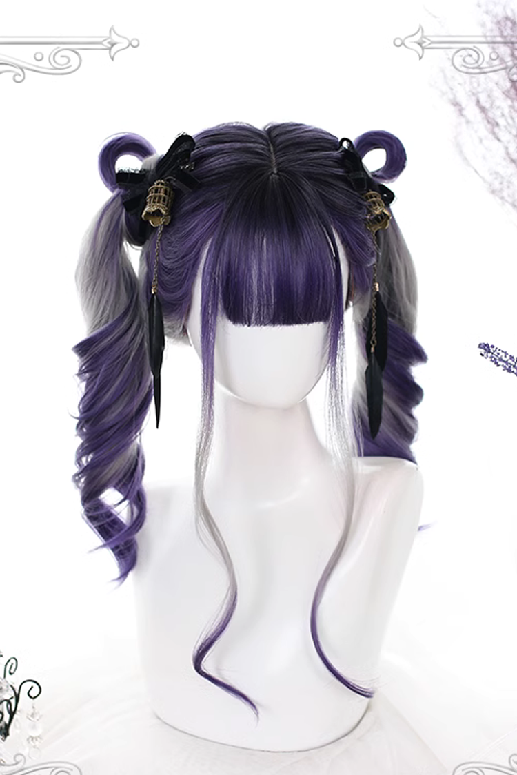 Purple Gray Segment Dyed Long Wavy Curly Hair Sweet Lolita Wigs