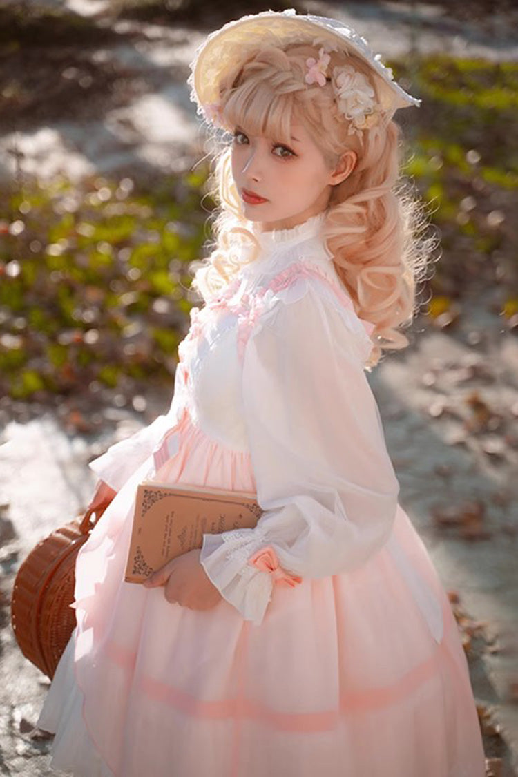 White/Pink Ruffle Cardigan Bowknot Sweet Princess Plus Size Lolita Jsk Dress
