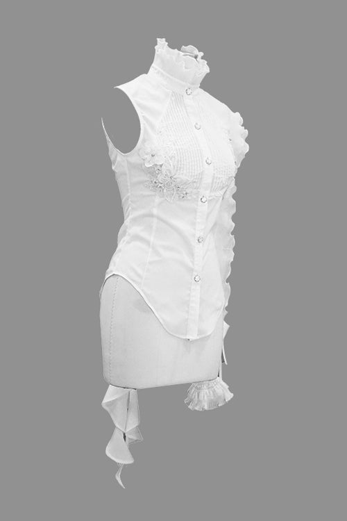 White Ruffled Lace Sleeves Chiffon Swallowtail Womens Gothic Blouse
