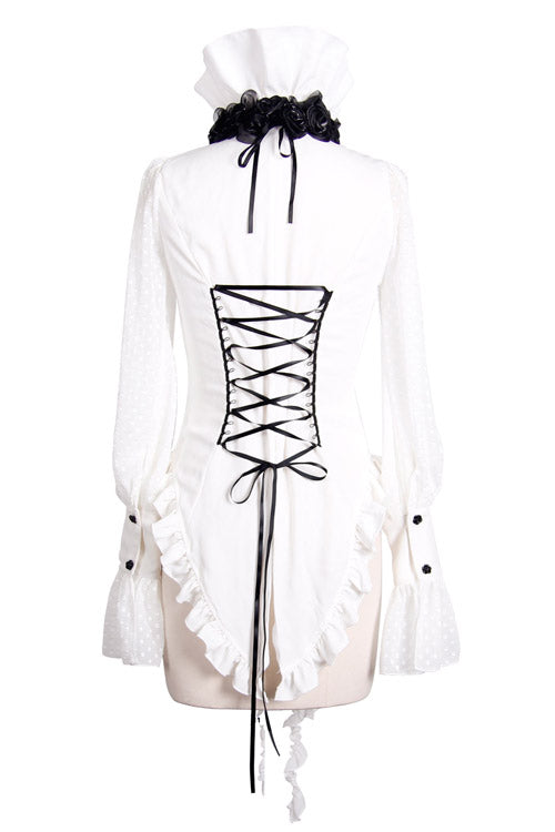 White Lace Up Chiffon Ruffled Dovetail Womens Gothic Blouse