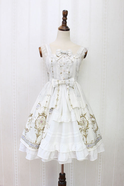 Angel Cross Print Lace Bowknot Cardigan Ruffled Sweet Lolita JSK Dress