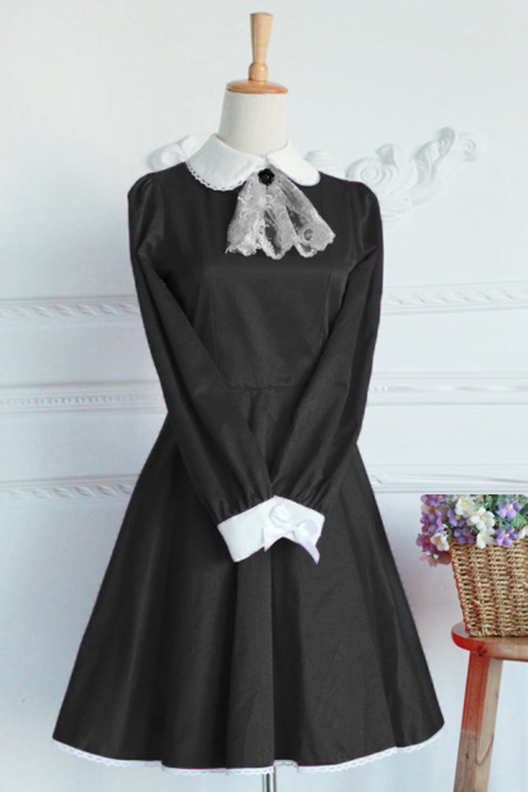 Black Cotton Doll Collar Long Sleeves Lace Gothic Lolita Dress