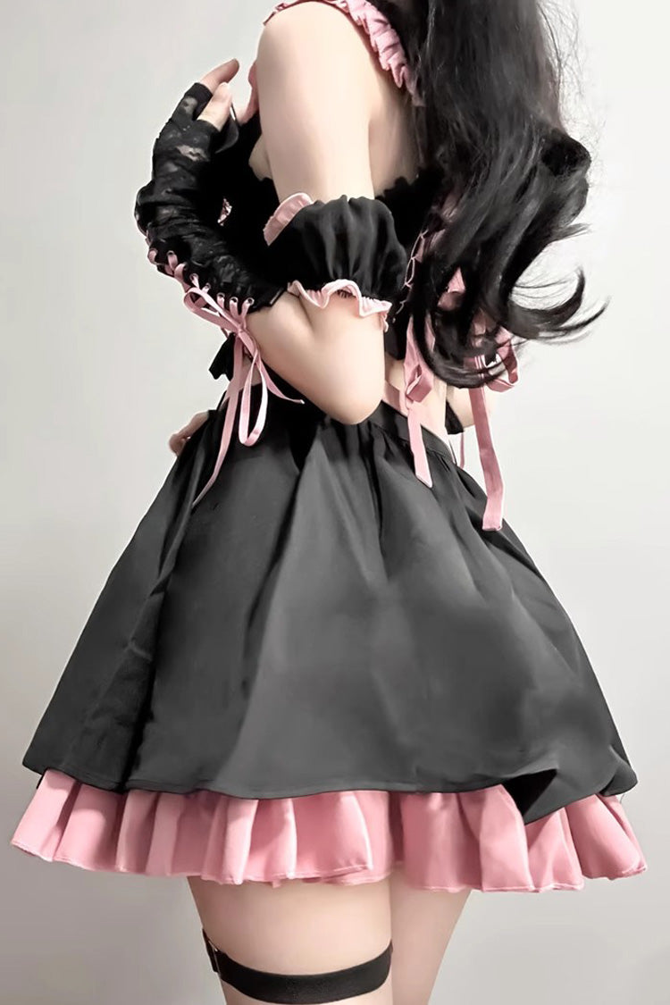 Black/Pink Tie Bow Gothic Sweet Lolita Strapless Skirt Dress 2 Pieces Set