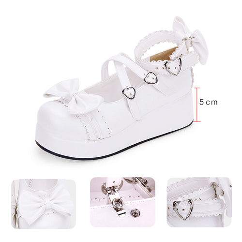 Cute Round Toe Shallow Mouth Bowknot Middle Heels Lolita Shoes