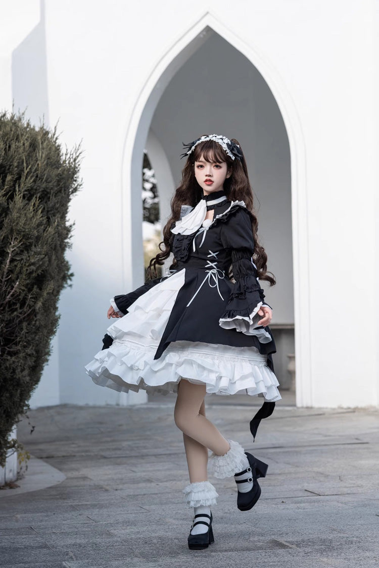 Black/White Night Gem Dark Magic Detachable Sleeves Cardigan Gothic Lolita Dress