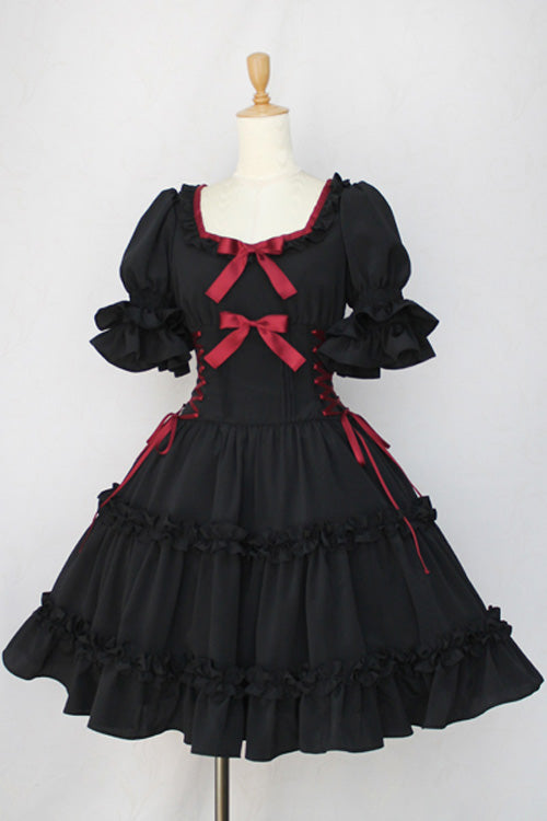 Black Square Collar Short Sleeves Bowknot Gothic Lolita Dress
