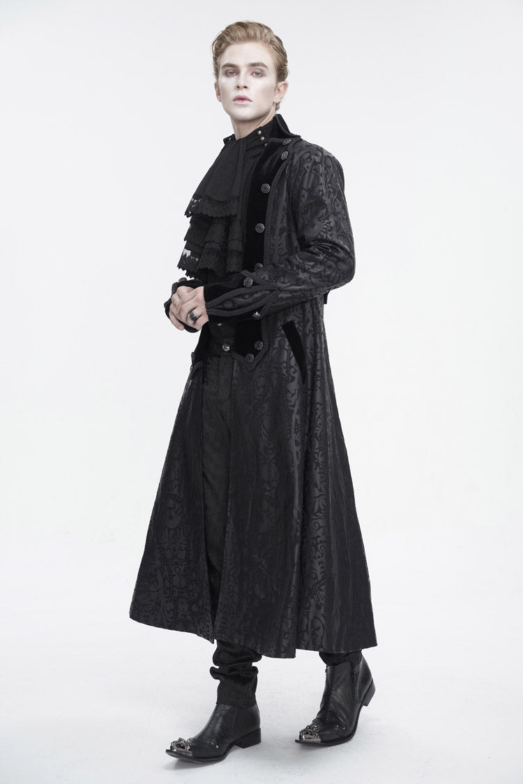 Black Stand Collar Totem Printed Long Men's Gothic Coat