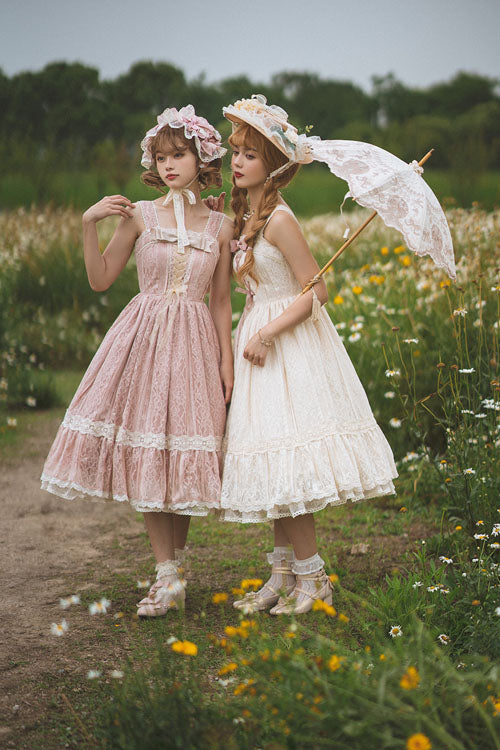 Ivory Solid Color Elegant Vintage Rose Multi-Layer Embroidery Ruffled Sweet Lolita JSK Dress
