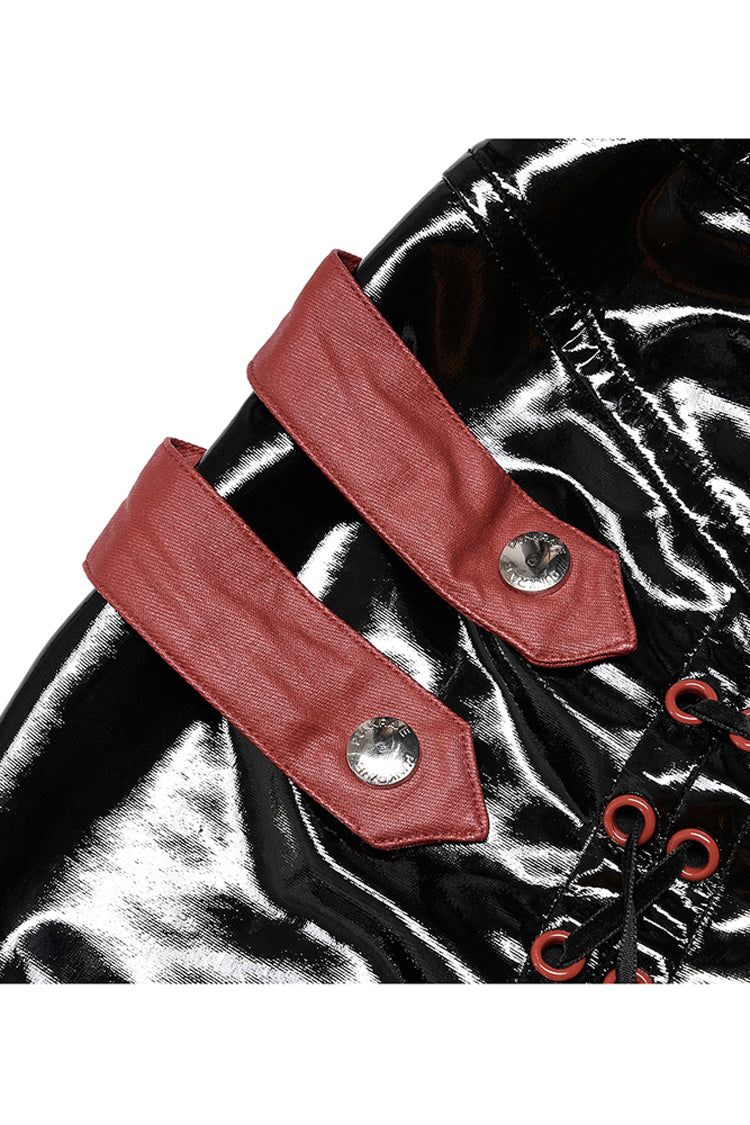 Black/Red Slim Fit Sexy Rock Stretch Bag Hip Slit Patent Leather Punk Women's Skirt
