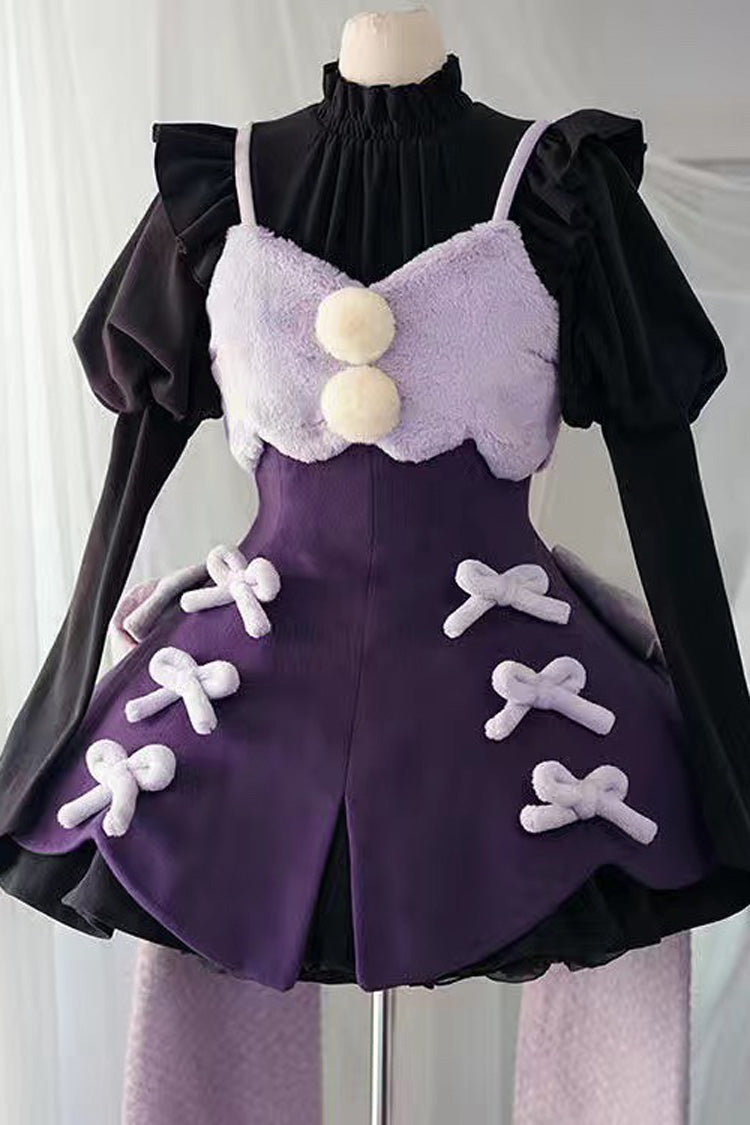 Stand Up Collar Long Sleeves High Waisted Thickened With Vest Sweet Lolita OP Dress 4 Colors