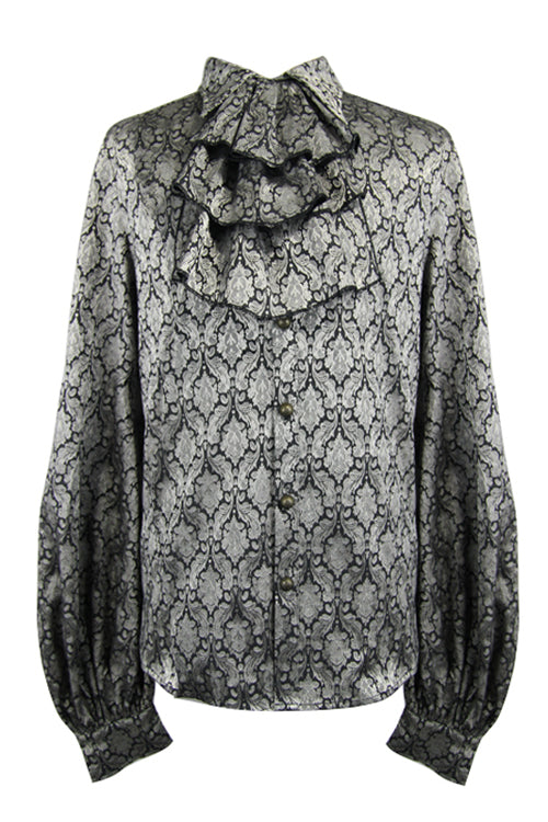 Silberne Gothic-Bluse mit Laternenärmeln und Jacquard-Print für Herren