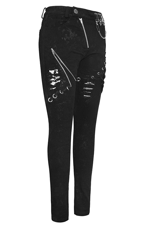 ブラック パンク ストレッチ フィット レディース パンツ ジッパー付き