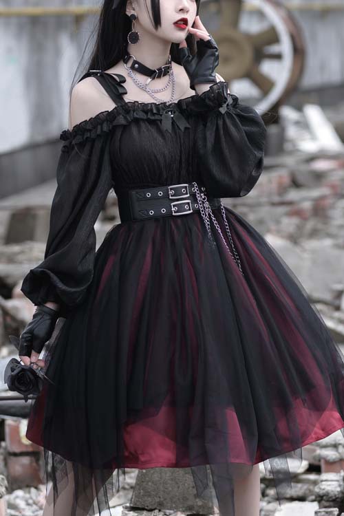 Twelve O'Clock Star Irregular Hem Gothic Lolita OP Dress