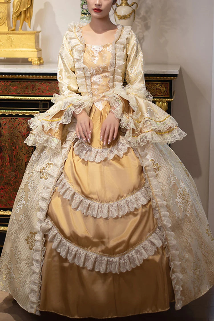 Golden Medieval Court Embroidery Cardigan Vintage Princess Lolita Victorian Dress