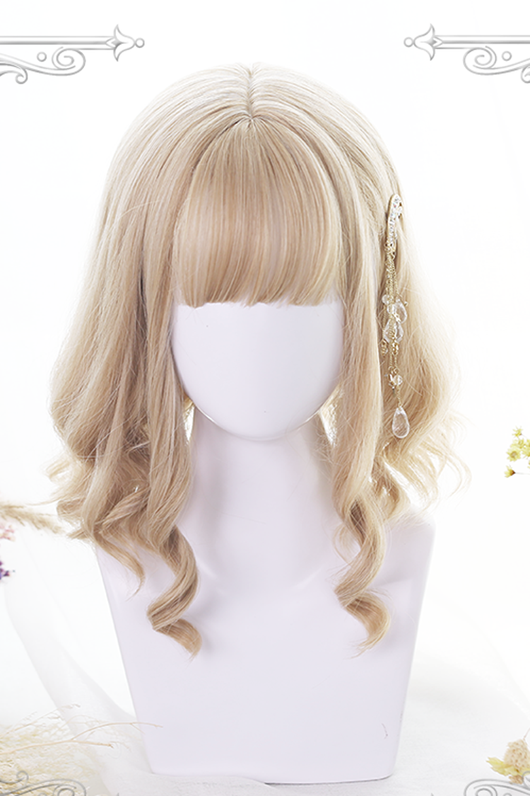 Golden Air-Bangs Short Curly Hair Sweet Lolita Wigs