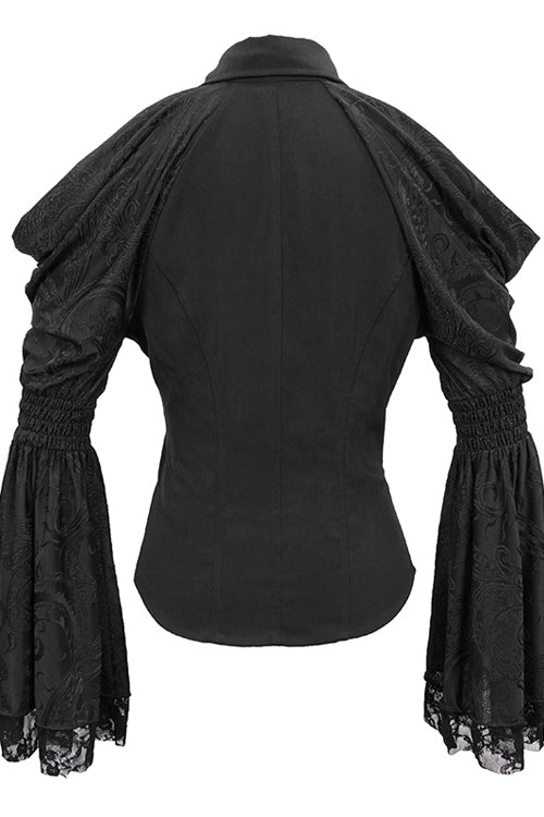 Schwarze schulterfreie Trompetenärmel Sexy Gothic-Bluse für Damen