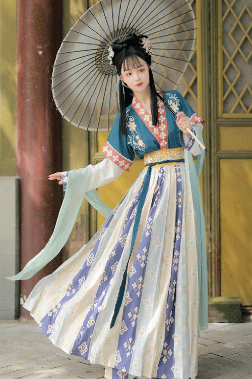 Ancient Tang Dynasty Embroidery Printing Sweet Hanfu Dress