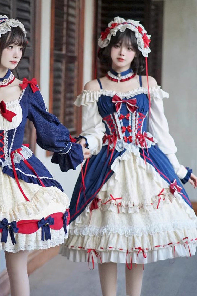 White/Blue Snow White Love Song Ruffle Cardigan Bowknot Long Sweet Lolita Dress