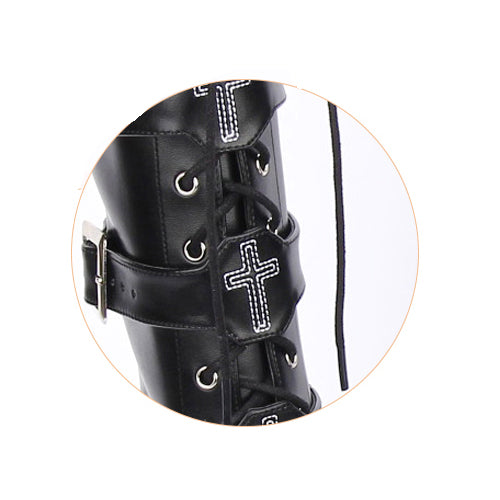 Schwarze Lolita-Stiefel mit hohem Plateau und Kreuzverzierung