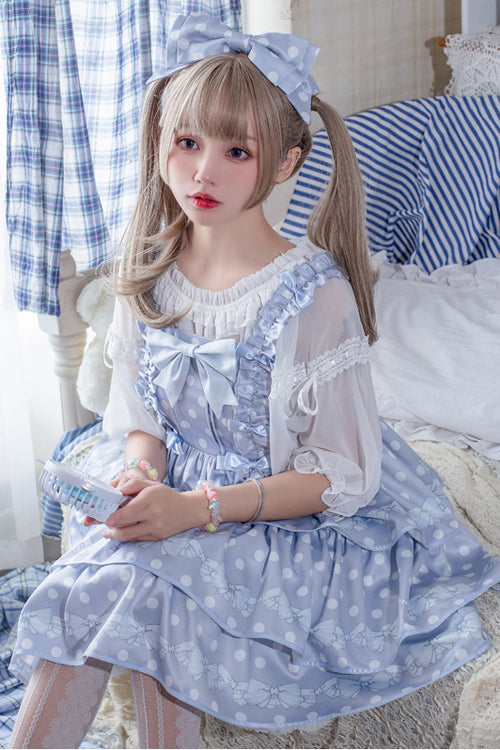Dot Print Multi-Layer Ruffled High Waist Sweet Lolita JSK Dress